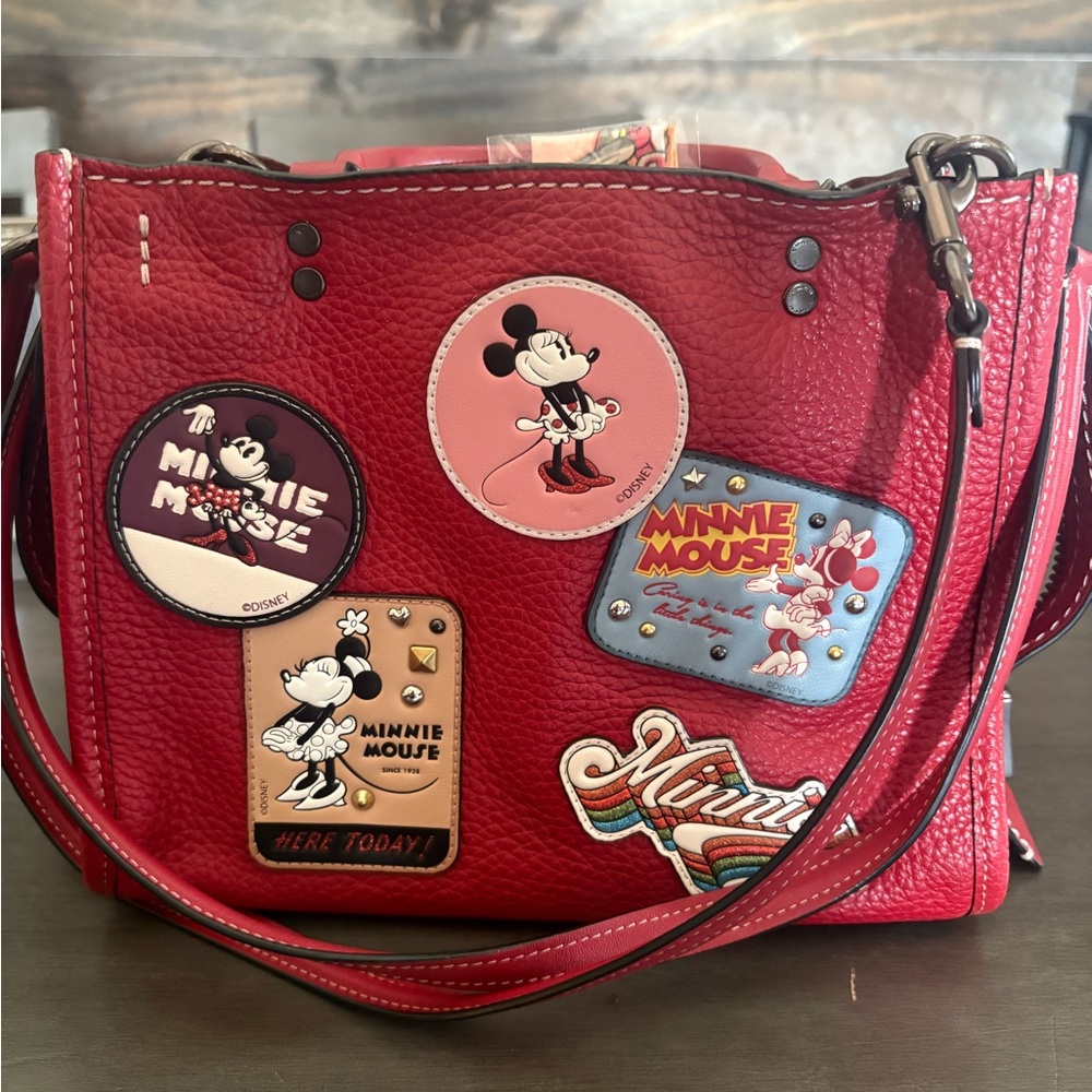 RARE Disney Edition Coach Rogue - Red Pebbled Leather Minnie Mouse Patchwork